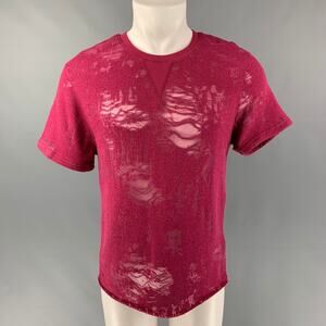 IRO Gaetane Size XS Burgundy Distressed Cotton Blend Crew-Neck T-shirt